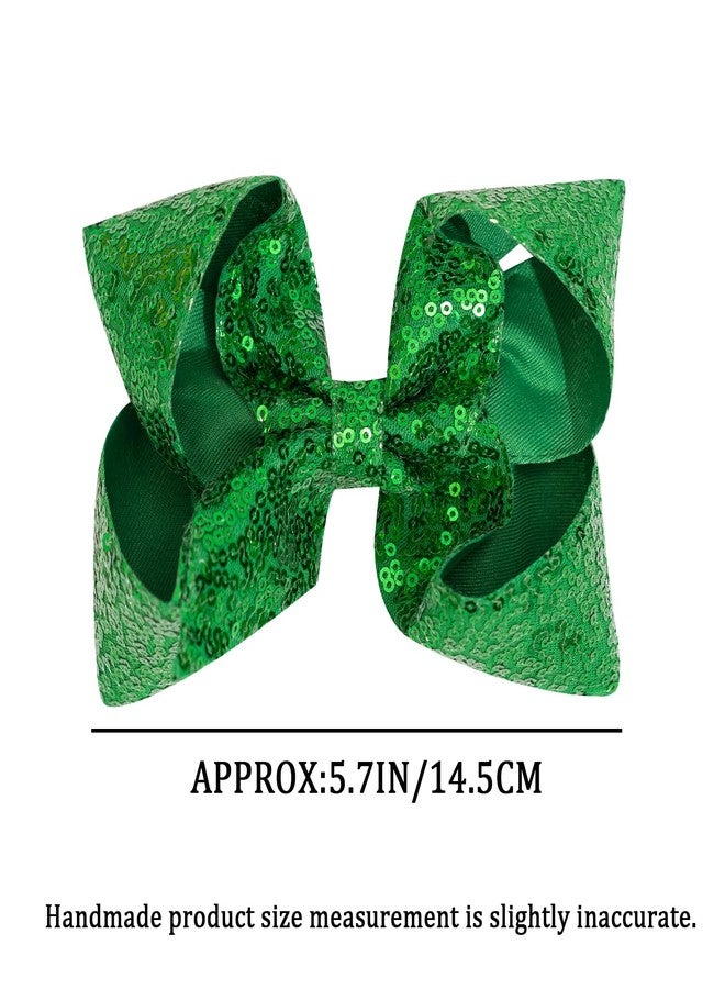 Jeffan 2 PCS 6 Inches Sequins Large Bows Alligator Hair Clip Hair Barrettes Accessories for Women Teens Girls Kids (Green) - Image 2